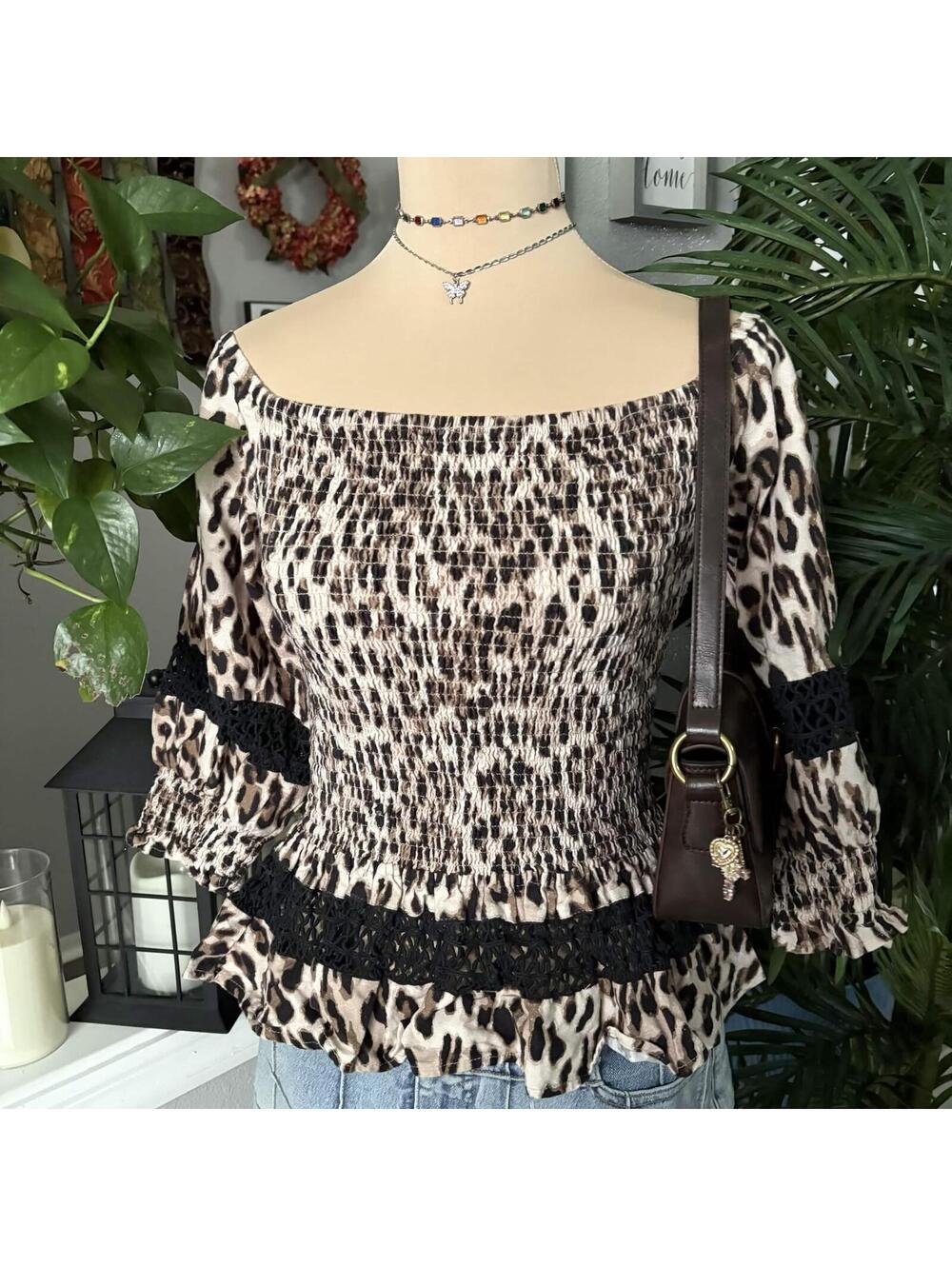 leopard print off the shoulder y2k top